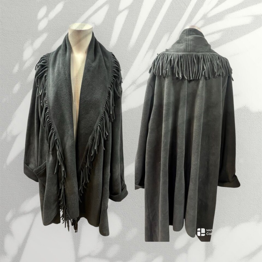 Woman Within,Woman,Coat,Gray,Sz Xl,Fringes,Long Sleeve,V Neck,Pockets.!